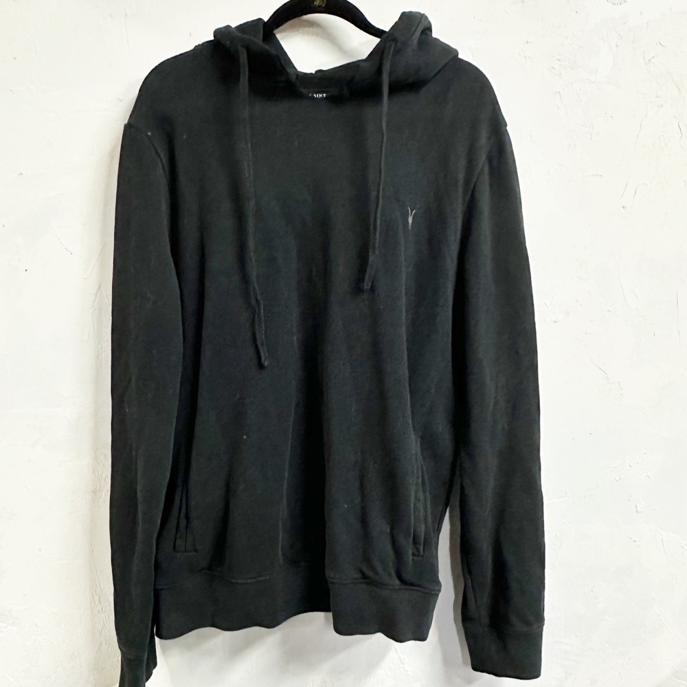ALLSAINTS Mens Black Skull Logo Pullover Hoodie Sweatshirt XL